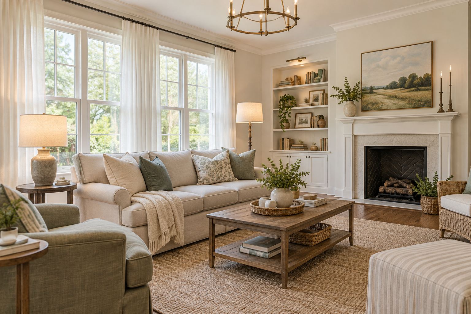 A warm South Carolina living room, illustrative